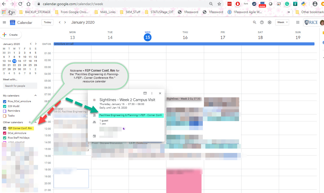 Google Resource Calendar Requesting a calendar, and Displaying the