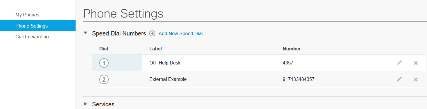 speed dial list in portal