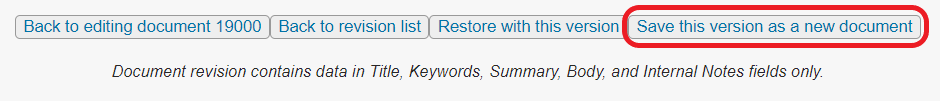 The "save this version as a new document" button shown at the bottom of a doc revision is circled in red.