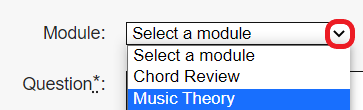 The module dropdown on the Create a New Question page.